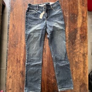 Chico's Platinum Denim Jeans with Gold Stitching